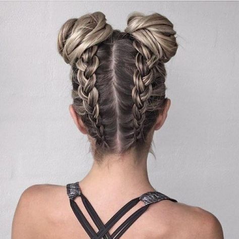 workout hairstyles braids with buns